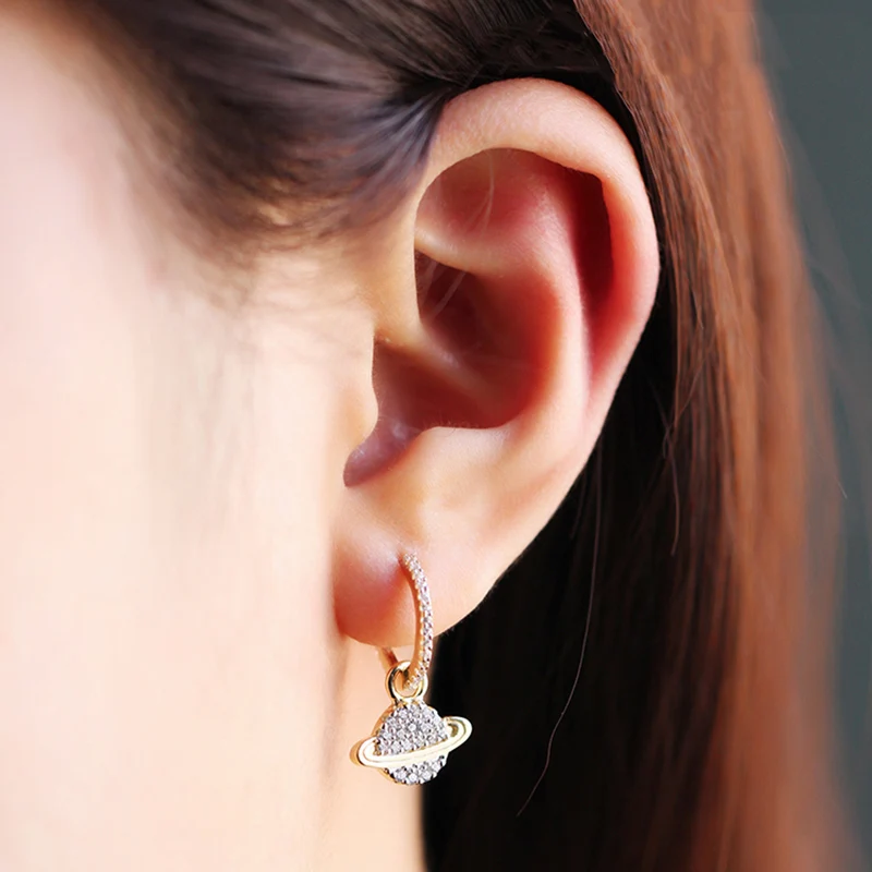 AAA качественные модные серьги кольца с микро фотоэлементами планета золотистые и