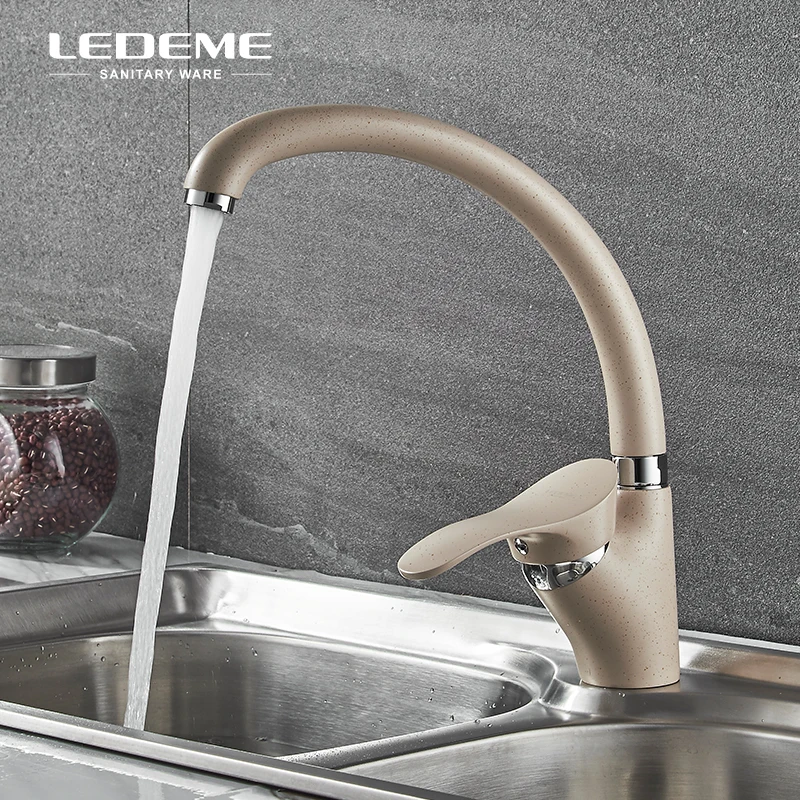 LEDEME бежевый окрашенный медный кран для кухонной раковины с одной ручкой