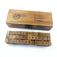 42 pcsset romantic design capital lettersnumbers retro vintage wooden craft box alphabet stamp rubber stamp set