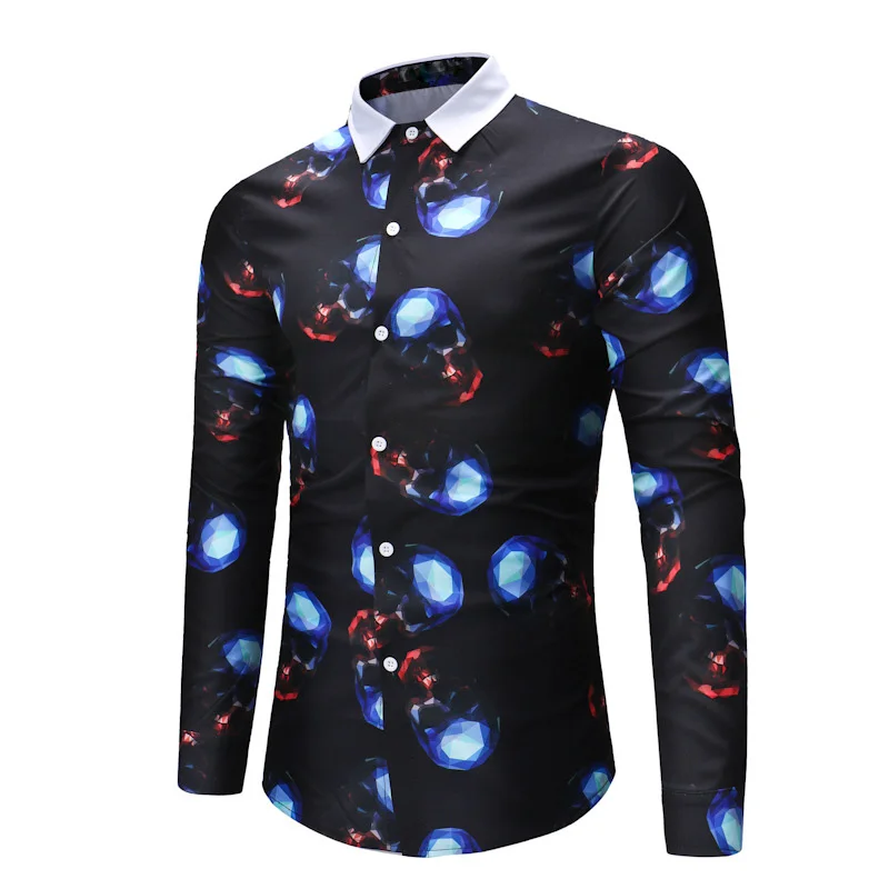 2018 мужские рубашки смешно печатных Англия костюмы Повседневное Slim Fit рубашка с