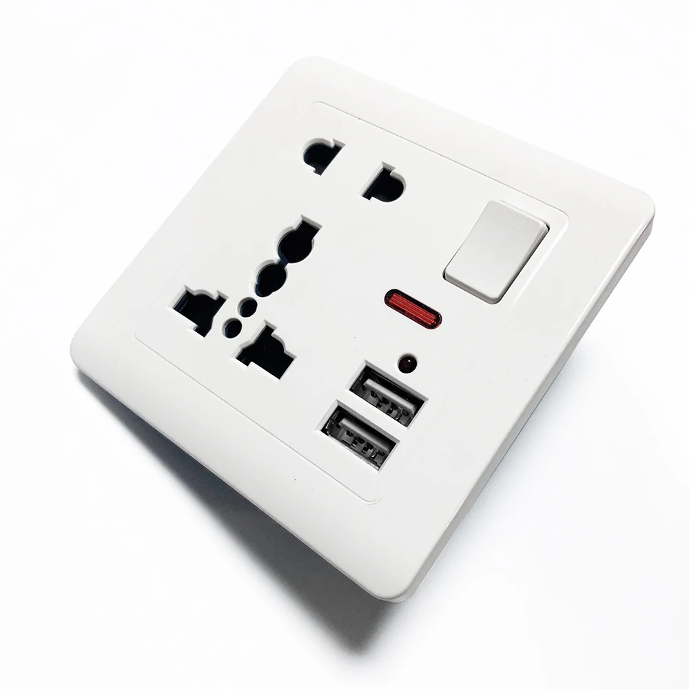 Настенный выключатель с usb разъемом, светильник 110~ 250 В, Золотая/белая Международная универсальная панель, 13А, универсальная розетка для пяти отверстий