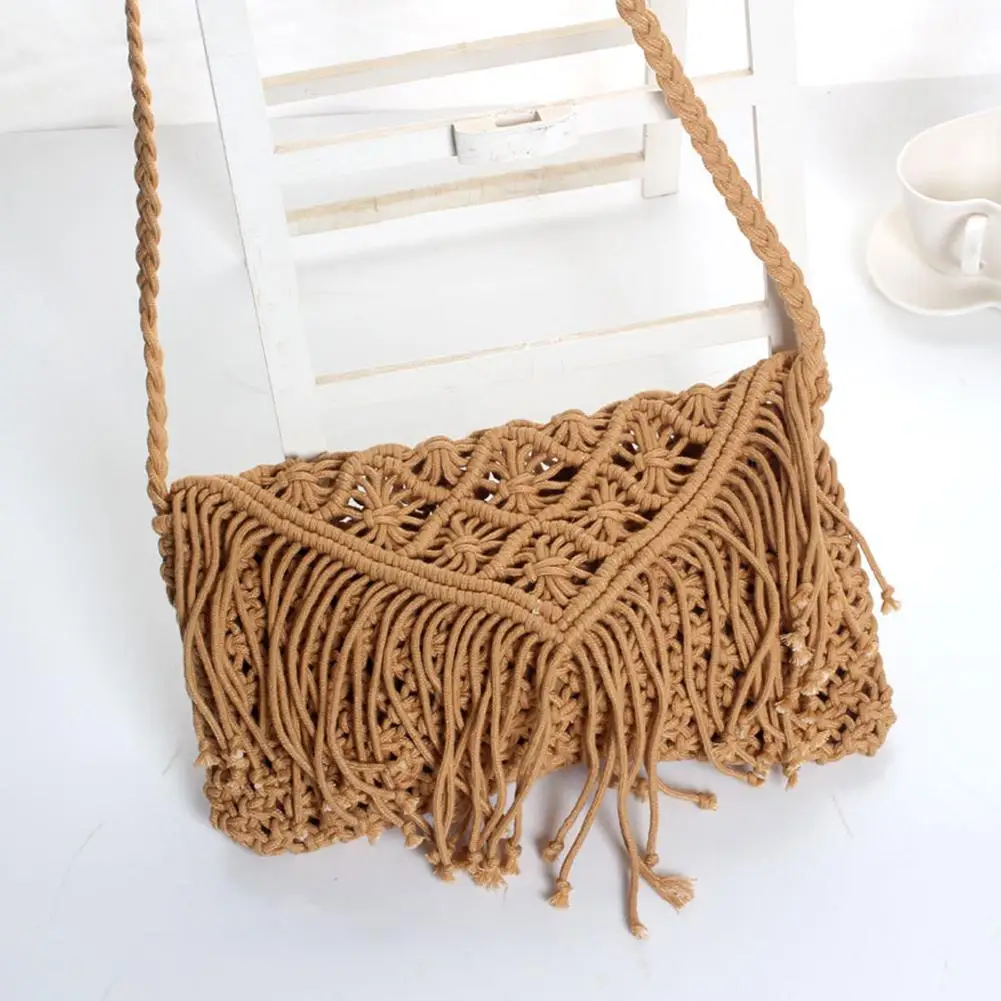 Плетеная вручную сумка на плечо большая хлопковая Повседневная пляжные сумки с
