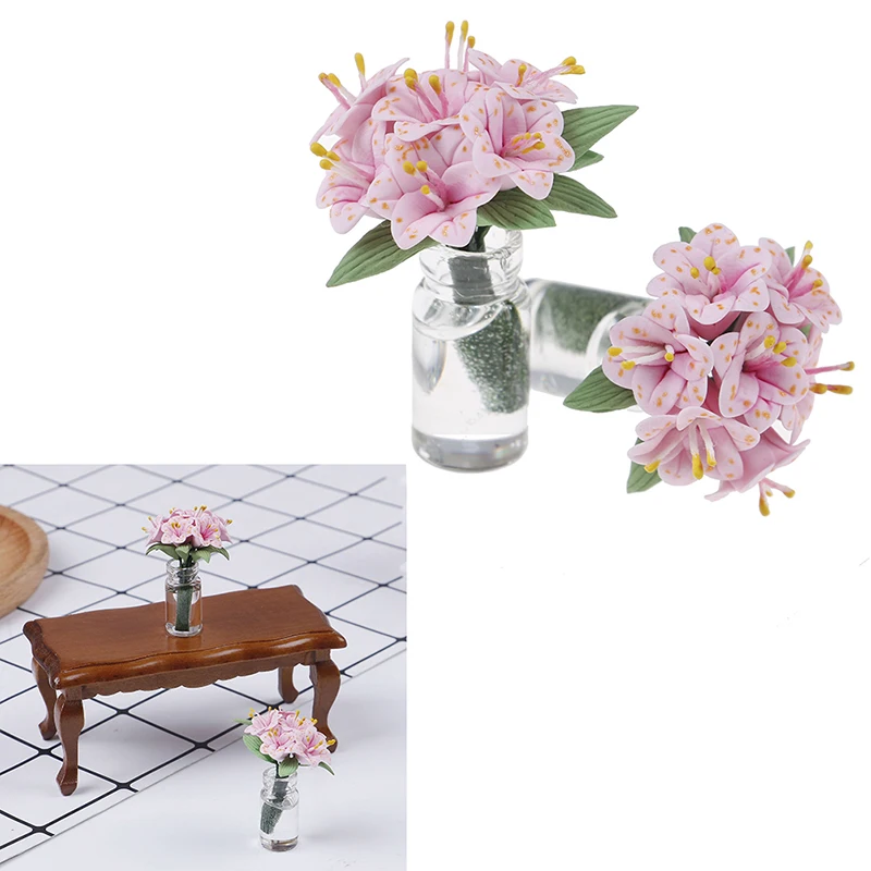 

Scale 1:12 Fake Plant Flower Doll House Toy Lily Glass Bottle Flower Arrangement Dollhouse Furniture Miniatures Accessories