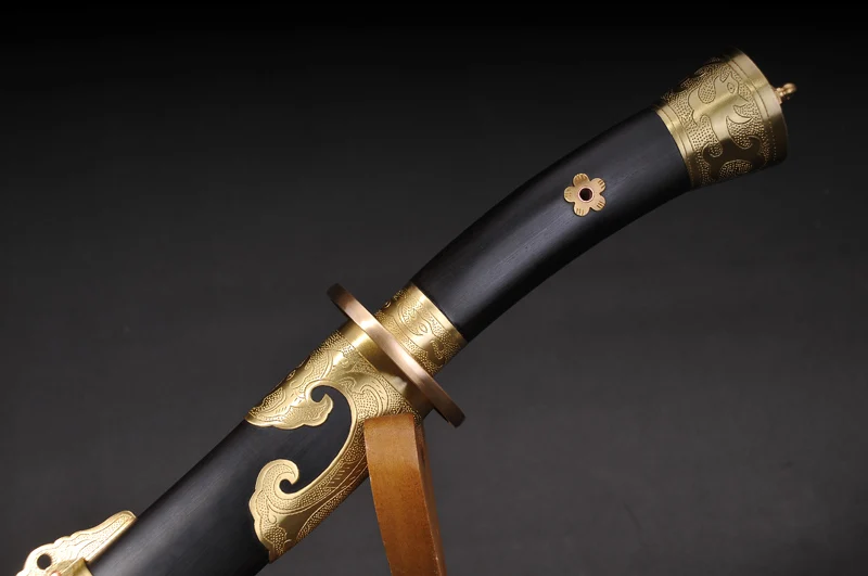 Китайский династии Цин меч ручной работы T10 сталь + ГЛИНА ЗАКАЛЕННОЕ Эбеновое