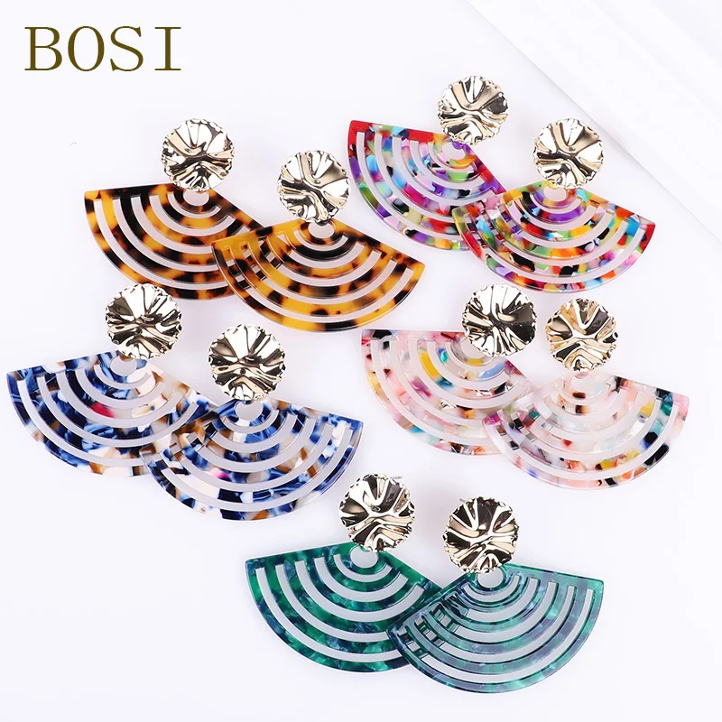 Boho полукруг Акриловые леопардовые серьги для женщин Смола Мода уксусная кислота ювелирные изделия металлические геометрические серьги-капельки заявление