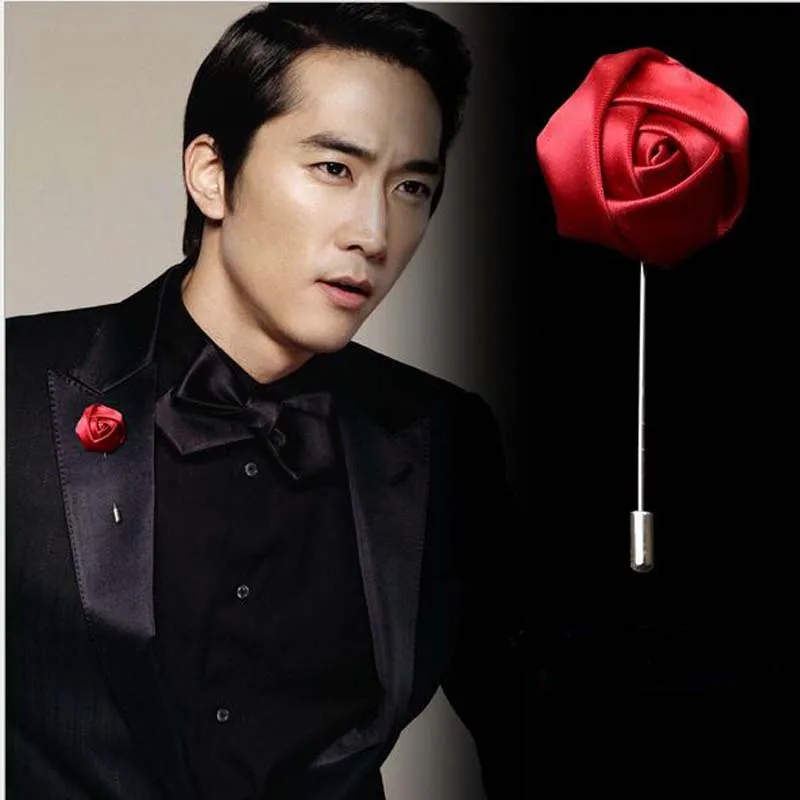 10 шт. друга жениха бутоньерка для ярко синий шелк атласный цветок розы