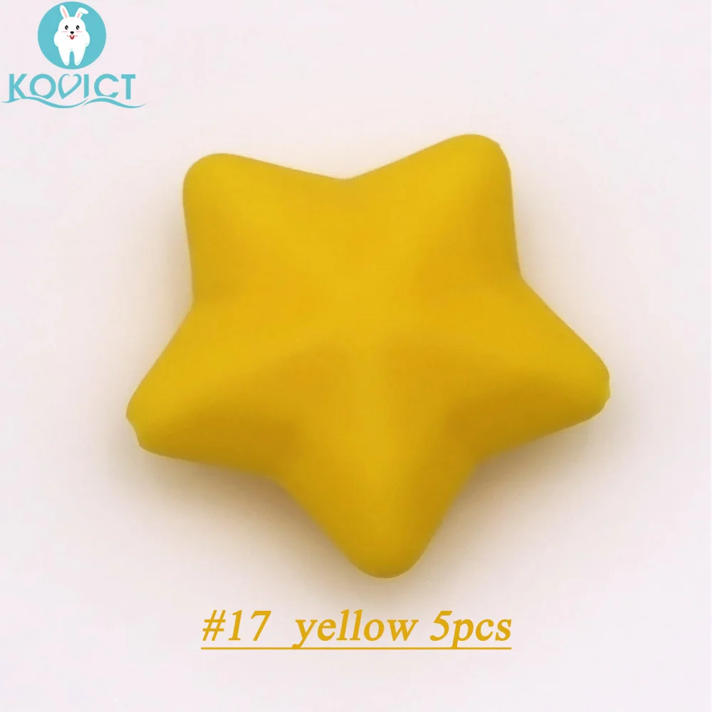 NO.17 yellow Kovict 5 шт/12 шт утолщаются силиконовые бусины звезда 38*12 мм еда без бисфенола-а класс ребенка прорезыватель DIY пустышка цепи грызунок пентаграмма шарик - Цвет: NO.17 yellow