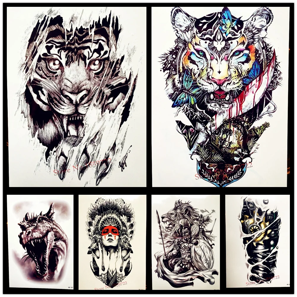 

GoldOcean Watercolor Tribal Tiger Design Temporary Tattoo Stickers Men Body Art Tatoo Arm Women Sexy Waterproof Flash Tattoo Leg