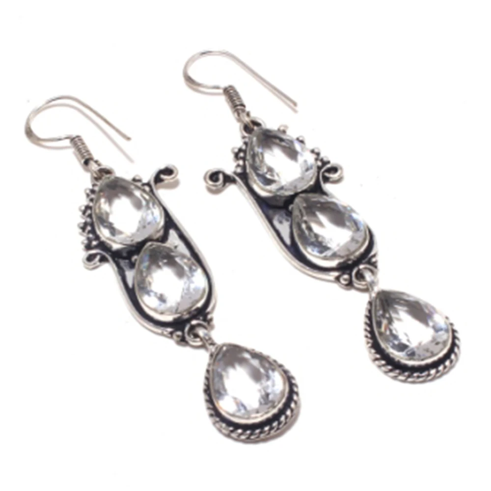 

White Topas,Silver Overlay on Copper Earrings ,72 mm , E3972