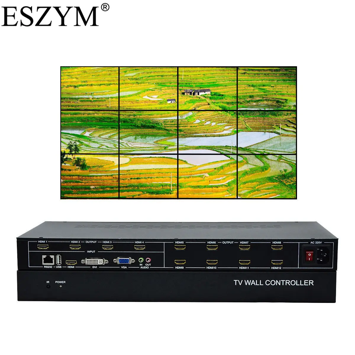 

ESZYM 12 каналов ТВ контроллера видеостены 3x4 2x6 2x5 VGA, HDMI, DVI USB видео процессор