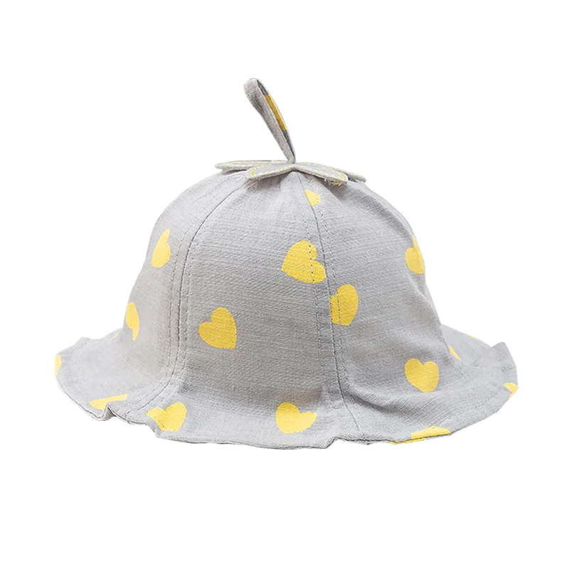 Gray baby hat Милая детская шапочка для девочек; хлопковая детская шапка с принтом сердца для мальчиков; сезон весна-лето; шапка для маленьких девочек; аксессуары с принтом; детская шапочка - Цвет: Gray baby hat