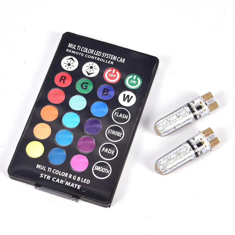 Новый 2 шт. DC 12V LED T10 5050 SMD дистанционное управление RGB Изменение цвета автомобиля