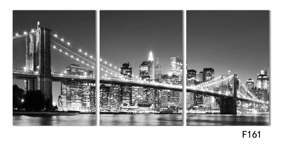 

CLSTROSE Modern Beautiful New York Brooklyn Bridge Night Canvas Paintings 3 Pcs Wall Art Foreign City Nightscape Painting