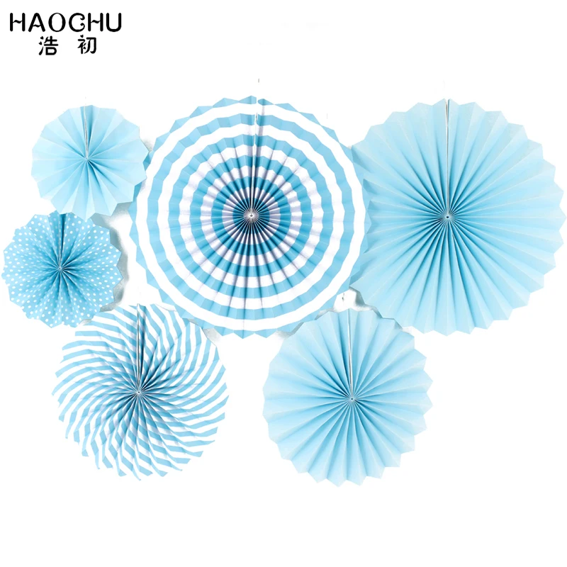 HAOCHU 6 шт./лот 8 дюймов 12 16 бумажные вееры небесно голубого цвета для вечеринки в