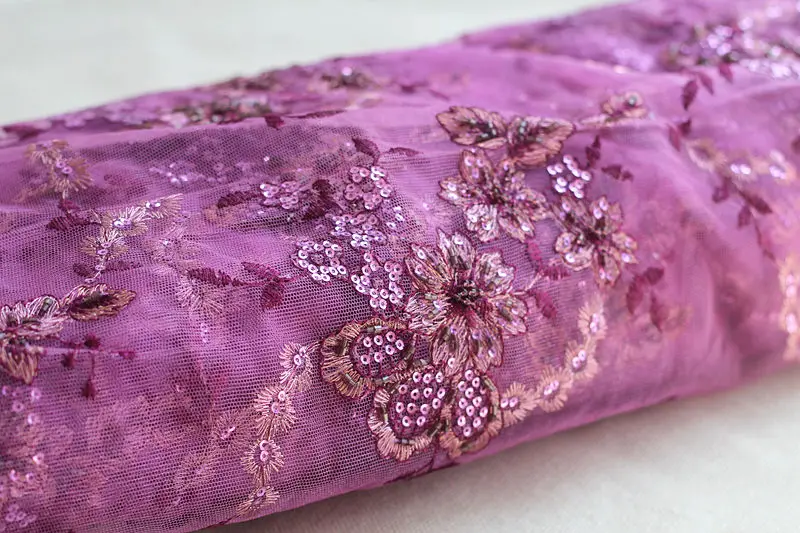

Mlaey 7color Embroidery Lace Fabric Beaded Sequined Lace Trim 50.4 Inches Wide For Wedding Dress Veil Costume Supplies 1 Yard