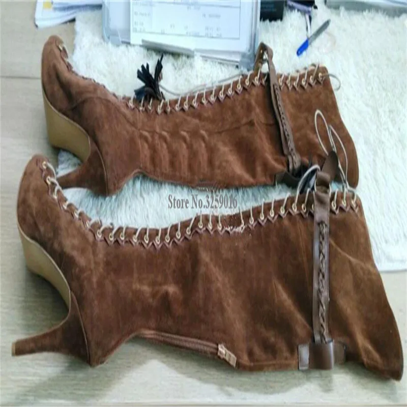 Фирменный дизайн женские модные замшевые сапоги гладиаторы выше колена с