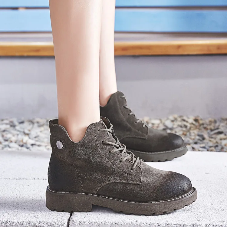 Модные женские ботинки для отдыха в стиле ретро мотоботы с круглым носком на