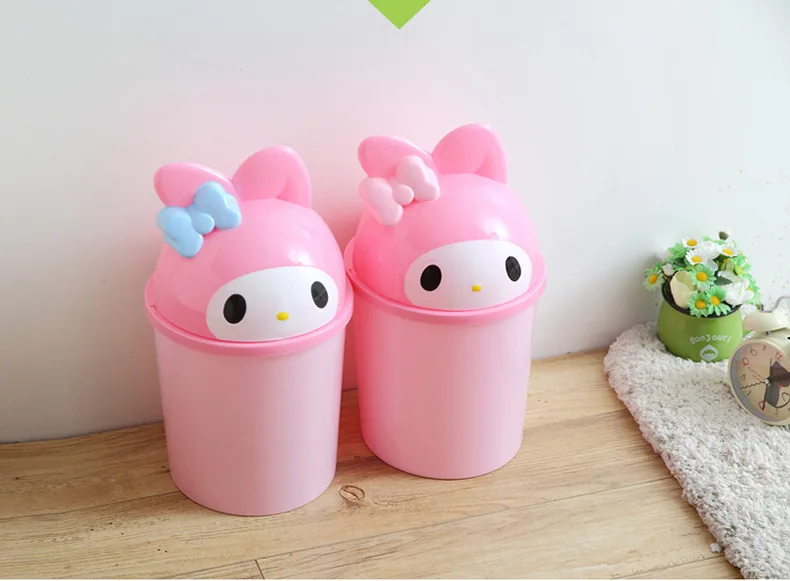 Cute Cat Table Bedroom Mini Trash Bin for Car Storage Bins Waste Basket with Lid Bathroom Trash Can Living Room Recycle Bin Pink