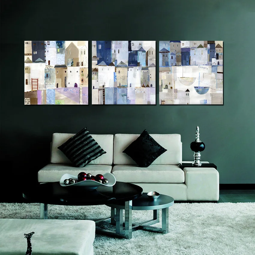 

Набор для рисования на холсте, абстрактный городской домик, 3 панели, настенные картины для современного творчества, украшения для гостиной,...