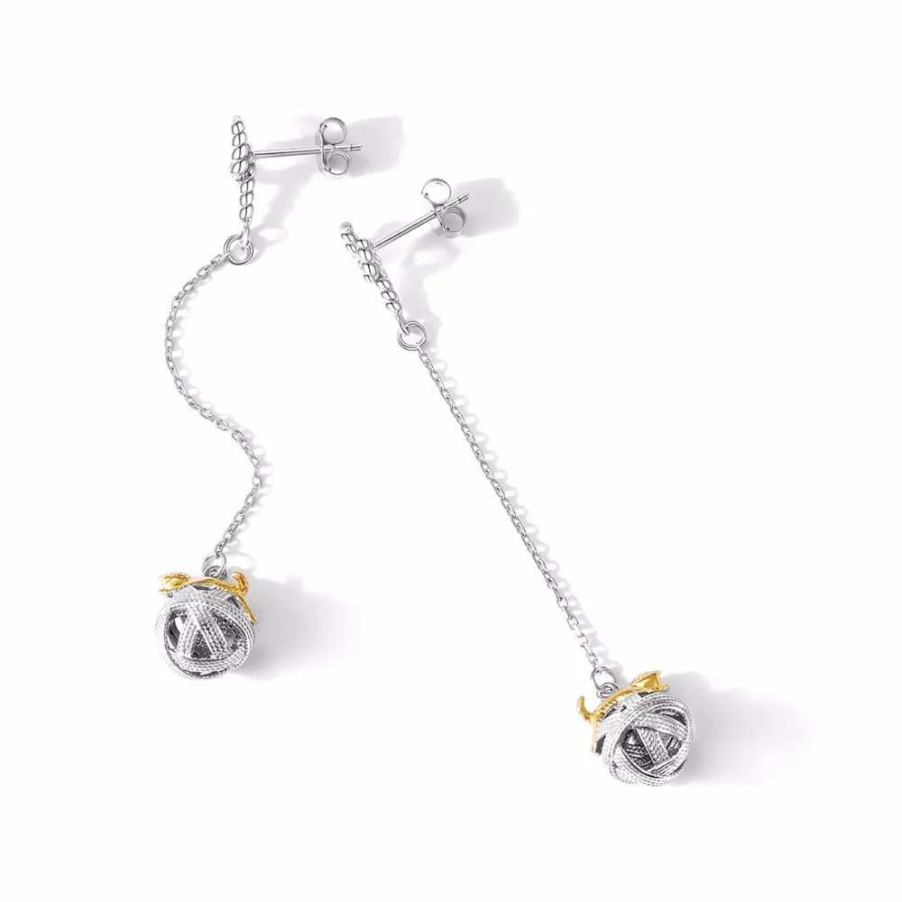 SILVERCUTE Золотая кошка висячие серьги Китти играющий шар из пряжи & с длинными