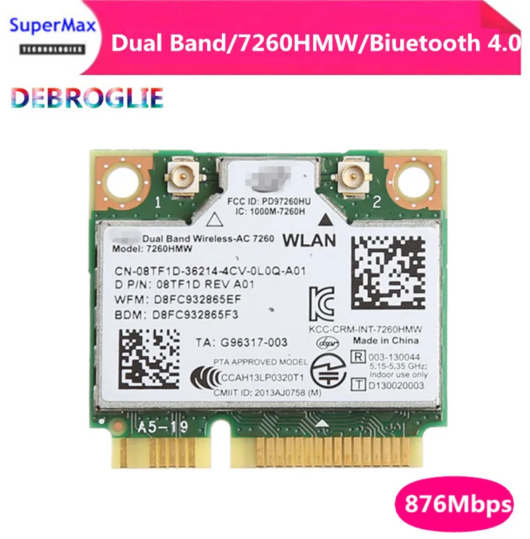 

Бесплатная доставка, Двухдиапазонная беспроводная Wi-Fi карта для Intel AC7260 7260HMW ac Mini PCI-E 2,4G/5 ГГц Wlan Bluetooth 4,0 Wifi карта