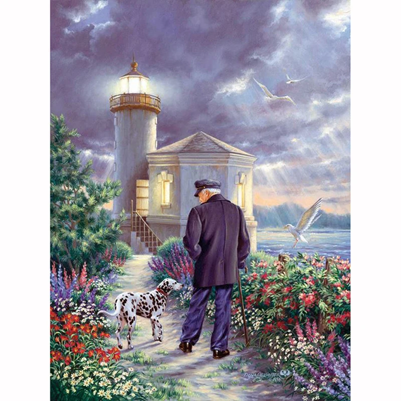 Полный квадрат DIY Алмазная картина дедушка с вышивка собаки горный хрусталь