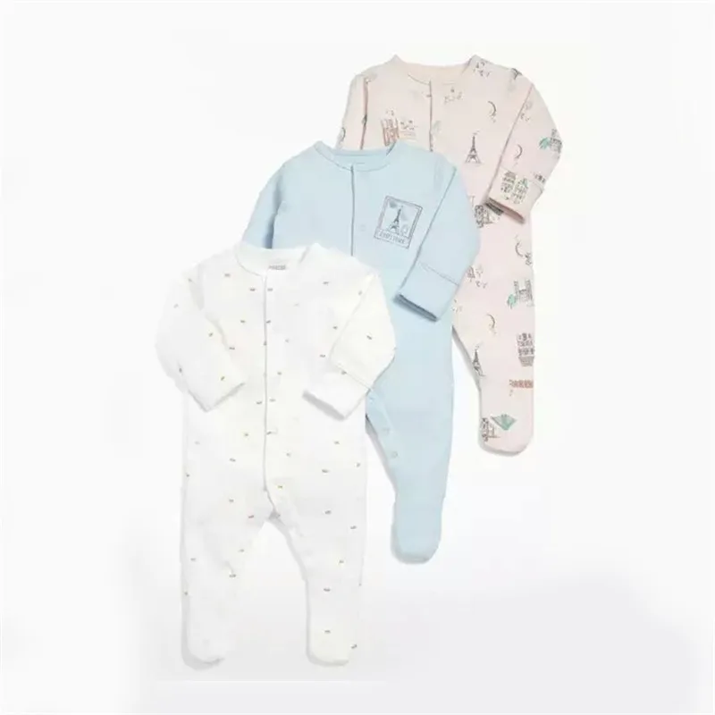 Baby Footies with Button Closure 100% Cotton Girl/Boy Footie Sleepwear Pajamas 0-12 Months 3 Pack | Детская одежда и обувь