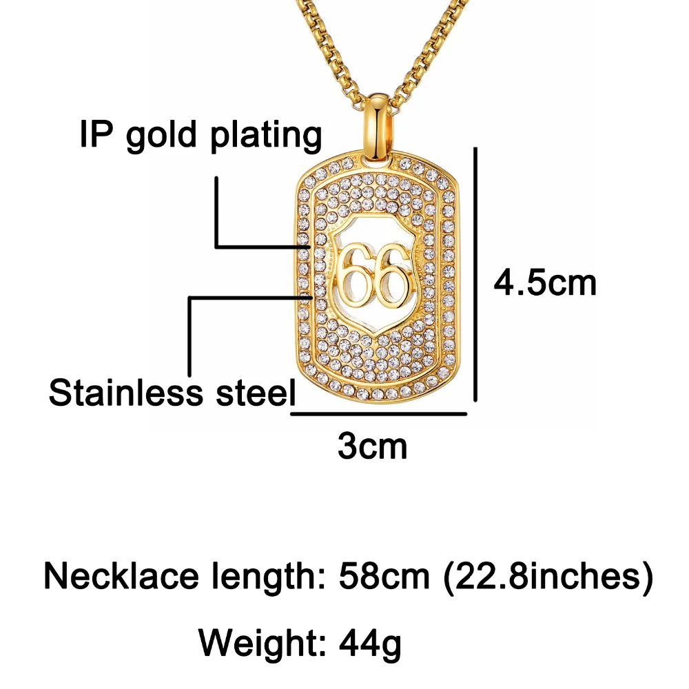 Хип хоп полностью Iced Out Bling из нержавеющей стали собачья бирка 66 подвески и