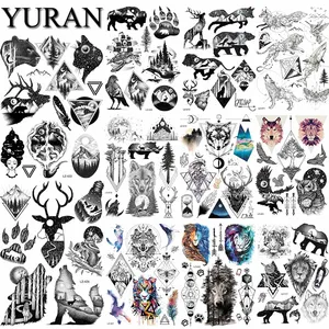 Этнические лесные животные черная галактика треугольник волк животные временные татуировки наклейки Женщины Мужчины олень татуировки водостойкие руки татуировки