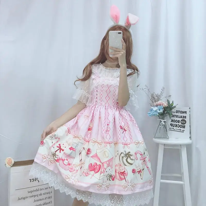 Японское платье JSK Lolita женское летнее милое мягкое для девушек мультяшное на