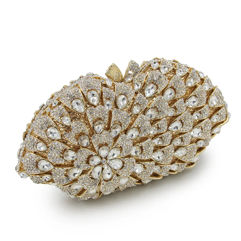 

XIYUAN champagne/gold Flower Party Clutch Evening Bags rhinestone Luxury Wedding Crystal Bags Shoulder Bags gift box bag lady