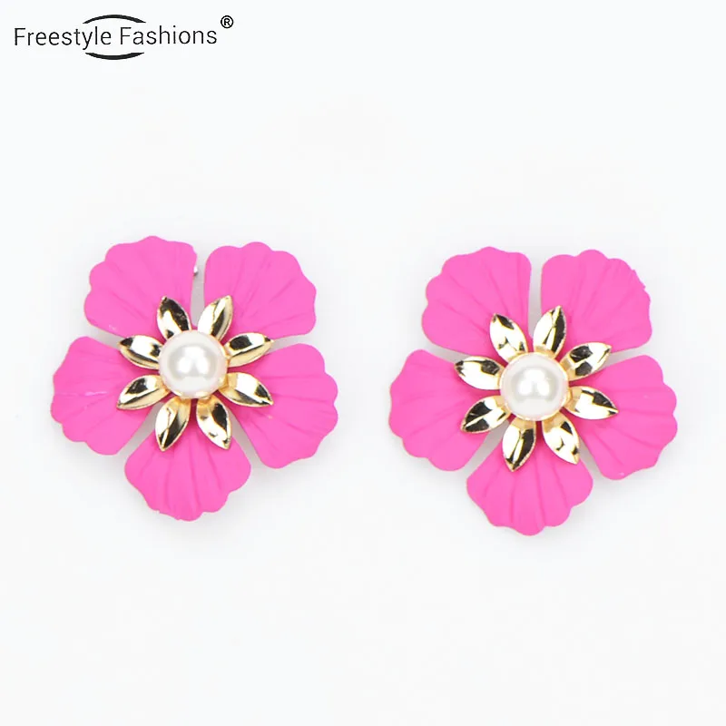 Модные женские серьги-гвоздики с цветком и искусственным жемчугом | Украшения
