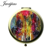 jweijiao famous abstracts oil paintings collection makeup mirrors women glass cabochon round compact vanity pocket mirrors gift