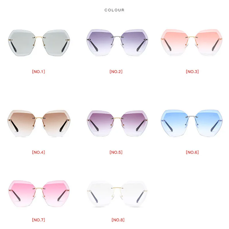 

Luxury Rimless Sunglasses Women Brand Designer Summer Oversized Vintage Shades Sun Glasses For Women Female Lady Sunglass UV400