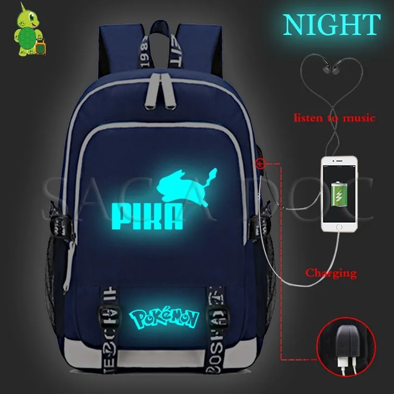 2luminous Рюкзак для ноутбука Pokemon Pikachu с usb-зарядкой для подростков, девочек, мальчиков, Gengar Eevee, школьные сумки, многофункциональные повседневные дорожные сумки - Цвет: 2luminous