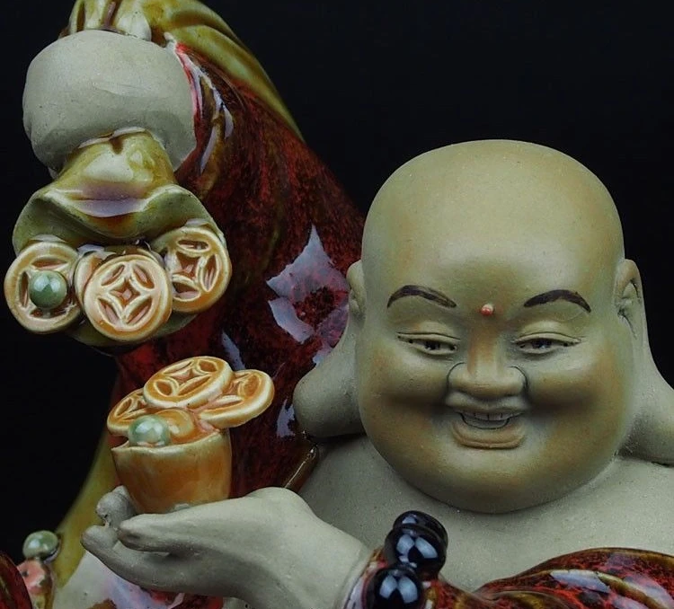 Китай Керамика фарфор WUCAI счастливый Майтрейя Будда Yuanbao Статуя богатства денег |