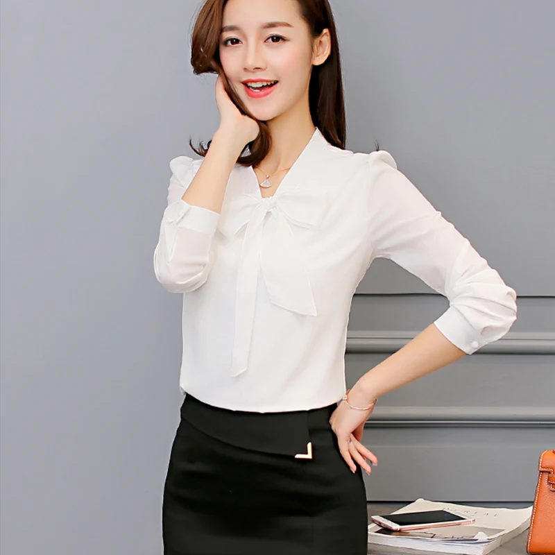 shirt Chiffon Women Blouse Business 2019 New Casual Women's brand Long Sleeved Shirts Slim Female Excellent Quality large | Женская