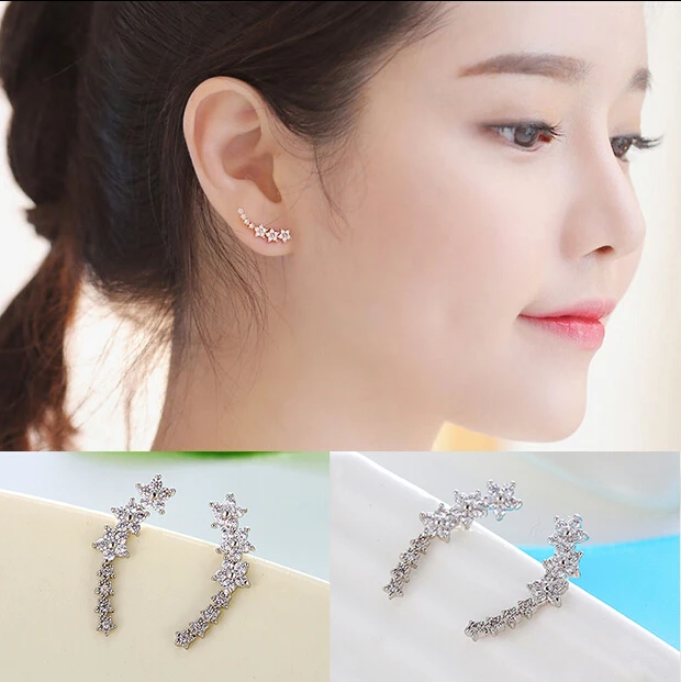 

Hot sale promotion 2017 New Fashion Long Shiny Star Design 925 Sterling Silver Ladies' Stud Earrings Jewelry Christmas Gift