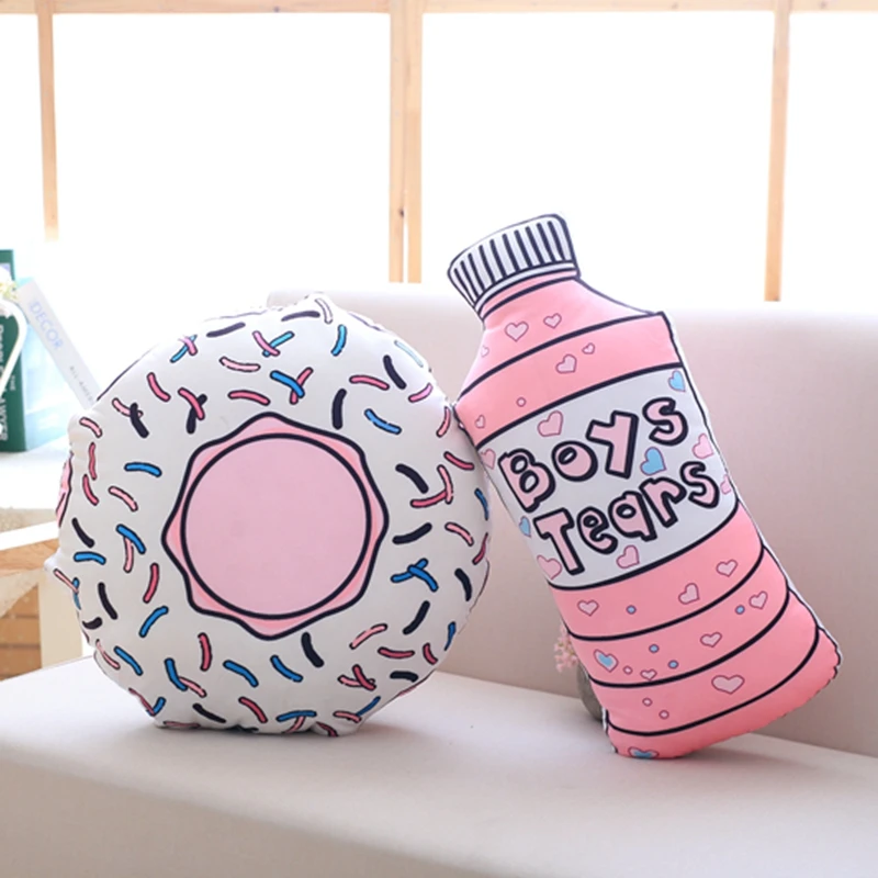 1pc Cute Pink Donut Bottle Shape Plush Pillow Stuffed Soft Down Cotton Cushion Sofa Decoration Toy Simulation Doll Gift for Kids | Игрушки и
