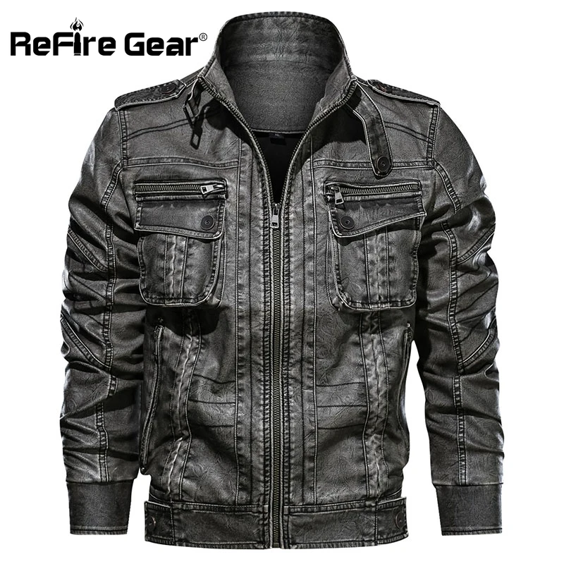 Куртка ReFire Gear мужская кожаная мотоциклетная куртка бомбер повседневный