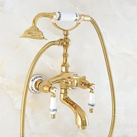 luxury gold bathtub faucet wall mounted swive spout tub mixer tap with handshower handheld bath shower mixer water set