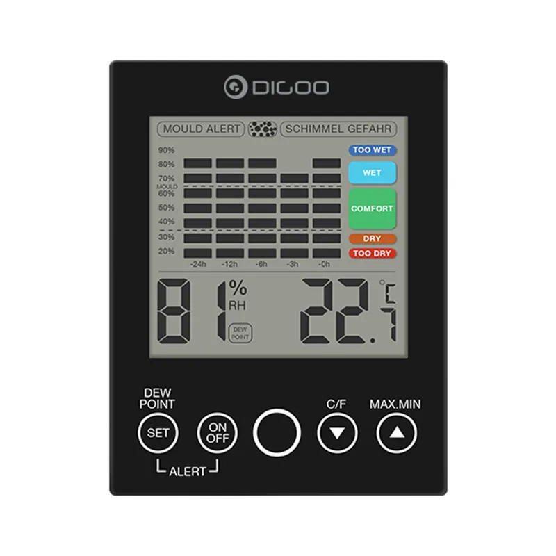 Digoo DG-TH2048 домашний комфорт Крытый светодиодный датчик температуры и влажности Датчик плесень оповещение Gefahr детектор
