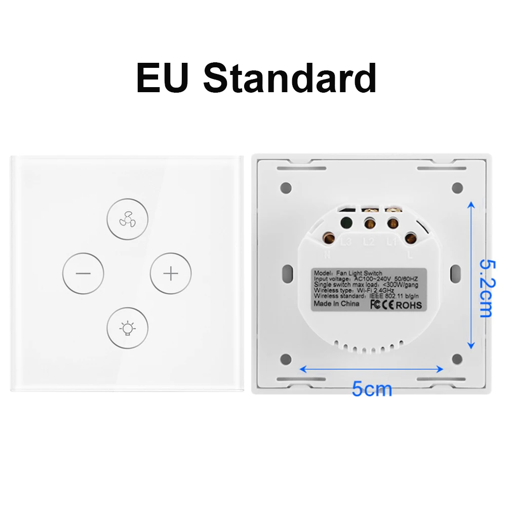 EU Stanard ЕС США WiFi умный переключатель потолочного вентилятора диммер приложение ПДУ для умного дома, с таймером, совместим с Alexa и Google и контроль скорости работы с Alexa Google Home не требуется концентратор - Комплект: EU Stanard