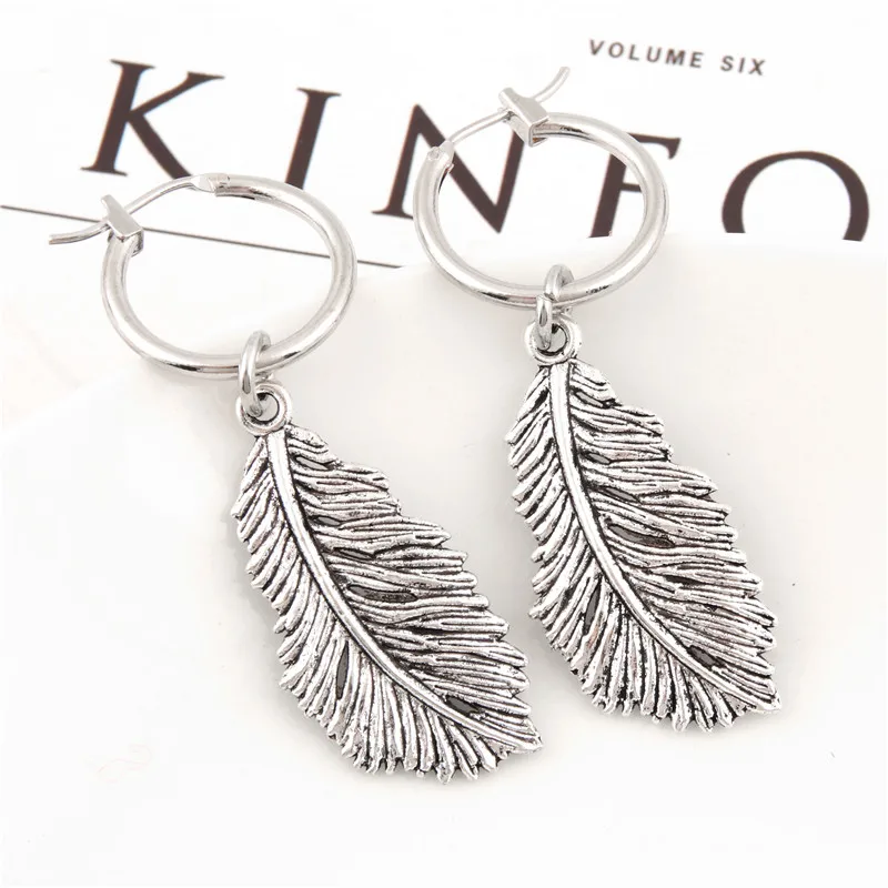 1 пара Высокое качество перо болтаются круглые серьги кулон в виде листа для