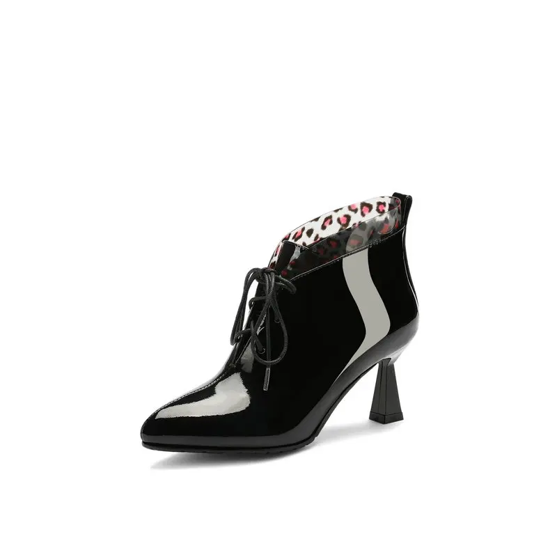 Sexy High Heels Ankle Boots Women Genuine Leather Military Botas Black Patent Short Motorcycle For | Обувь