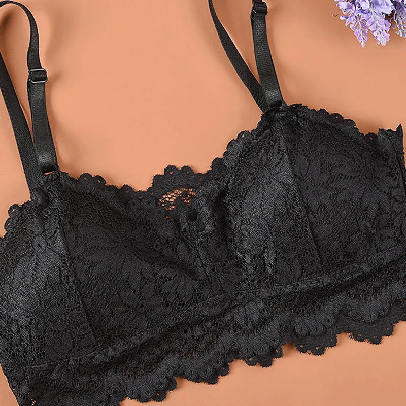 

Women Bralette French Style Lace Bra Girls Triangle Cup Lingerie Deep V Wireless Underwear Soft Thin Seamless Bra