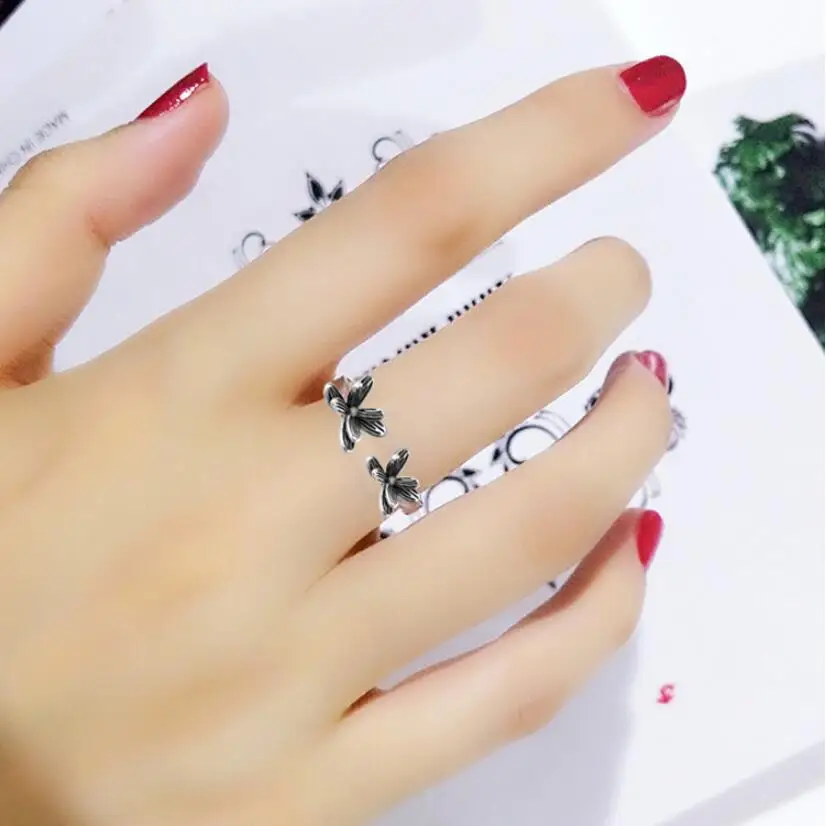 Новые популярные открытые кольца в стиле ретро с тайским серебряным цветком для