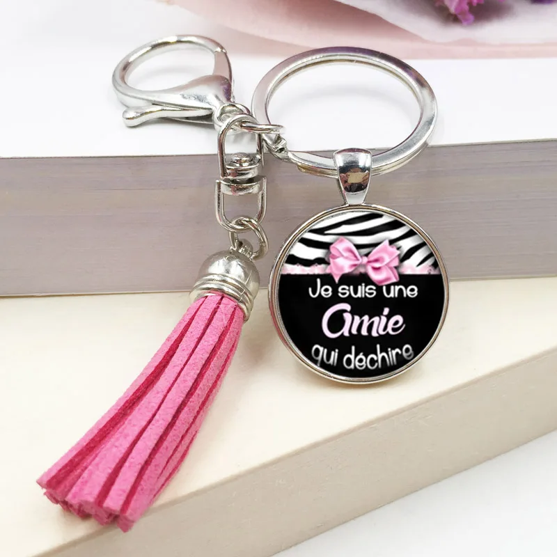 New Je Suis Une Atsem Qui Dechire keychain Pins Quote Photo Crystal Glass Jewelry pendant key ring Gifts For Men Women | Украшения и