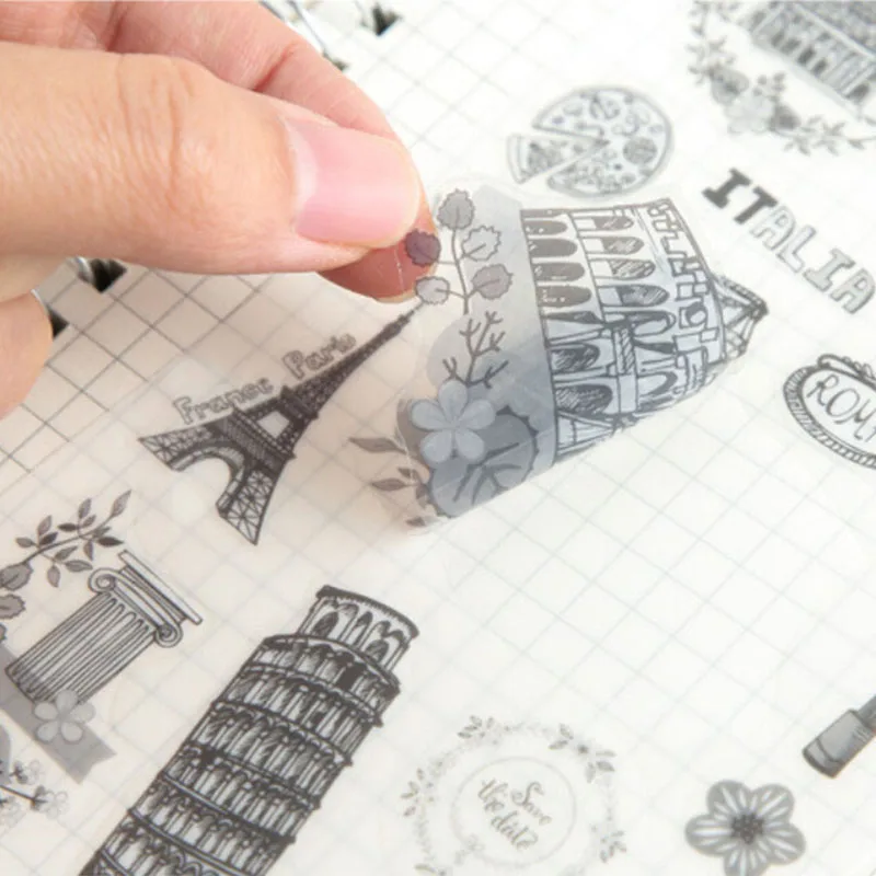 6 шт. серый ретро World Building Travel прозрачная наклейка ПЭТ дети канцелярские украшения