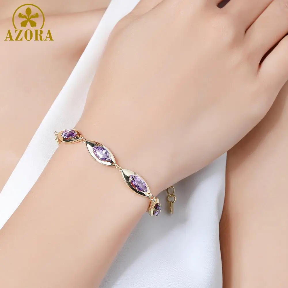 Женский браслет с фианитом AZORA золотистый украшенный TS0183 2019|Цепочки и браслеты| |